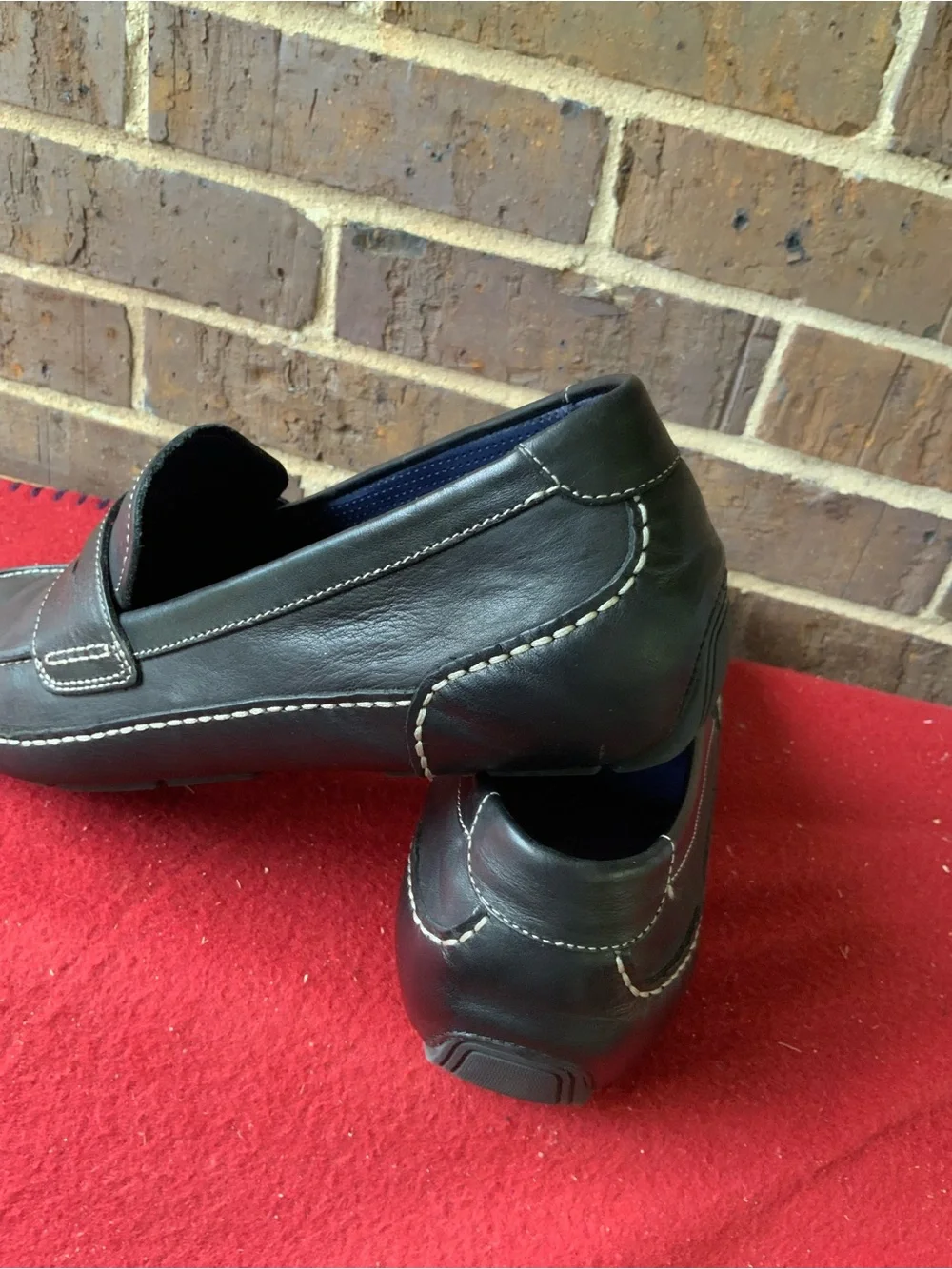 Men's Black Leather Penny Loafers with Contrast Stitching